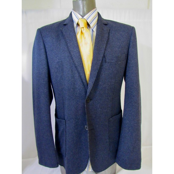7 Diamonds Other - 7 Diamonds Mannix Blue Cotton Blend Birdseye Patch Pocket Soft Shoulder Blazer L